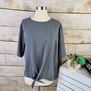 Devon &‎ Jones Women’s Perfect Fit Tie-Front Short Sleeve Top Gray Size 2XL